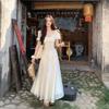 Temperament light and gentle wind jacquard apricot dress 2026 summer temperament vacation style thin design long dress