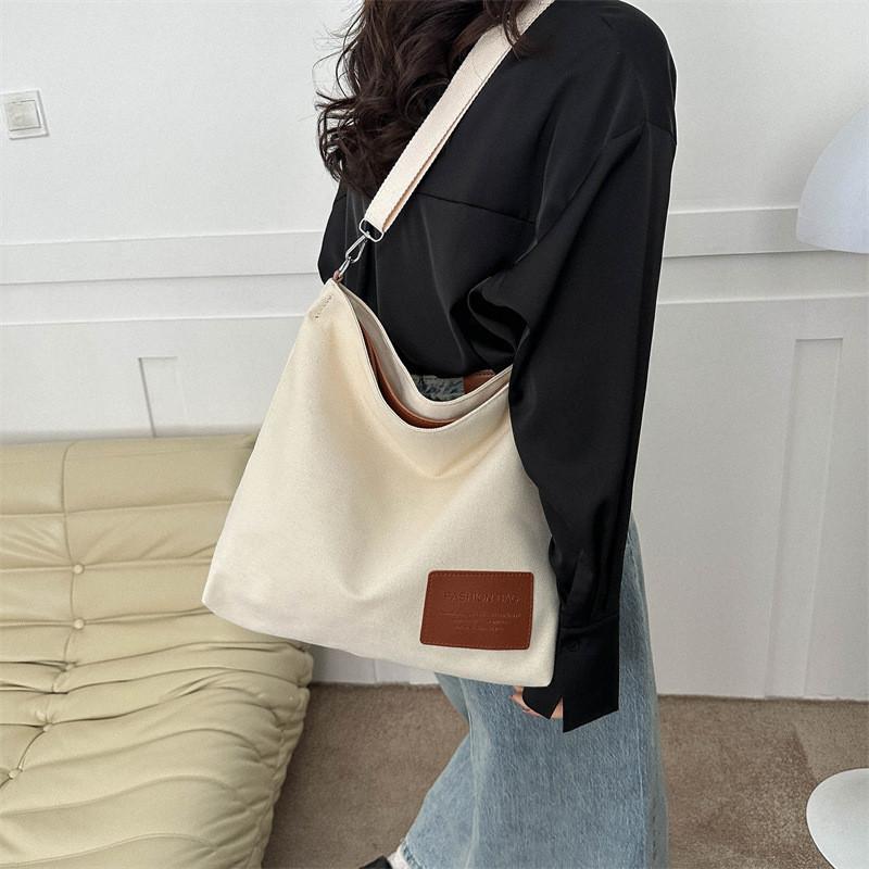 Trendy Black And White Canvas Tote Bag For Women Large Capacity Stylish Commuter Bag