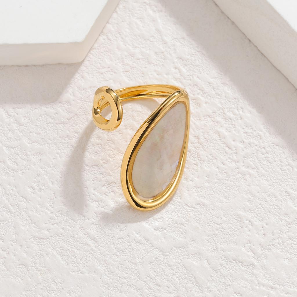 Stainless Steel Vintage Irregular Geometric Rings for Women Statement Retro Inlaid Shell Adjustable Open Ring Daily Jewelry Gift