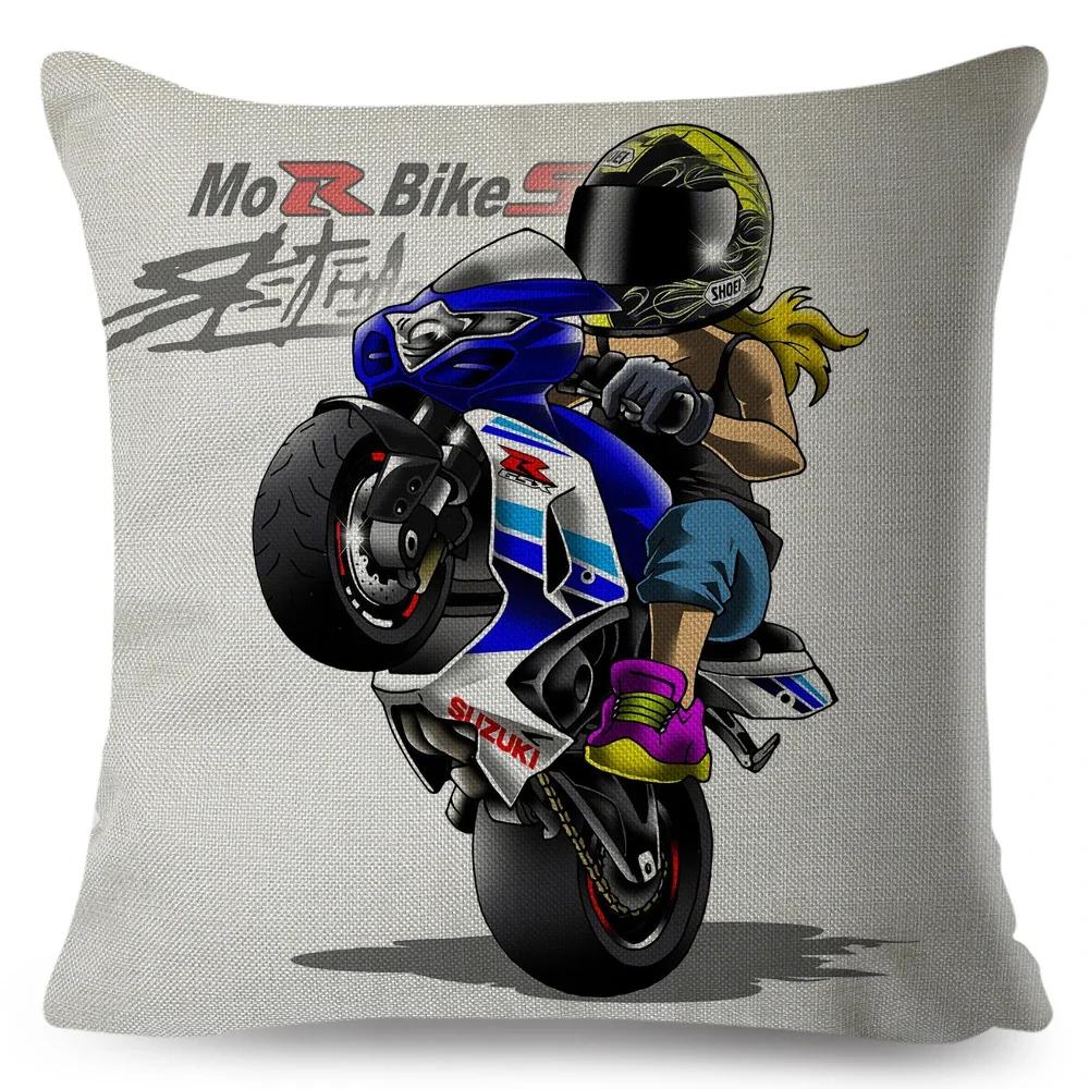 

Cartoon Sport Motorcycle Cushion Cover Decor ful Etreme Mobile Bike Pillowcase for Sofa Home Car Pillow Case,(2) 66x66cm