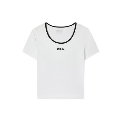 Bequemes figurbetontes Rundhals-T-Shirt Damen Oberteile Wolke-Pilz-Weiß F11W429112FWT