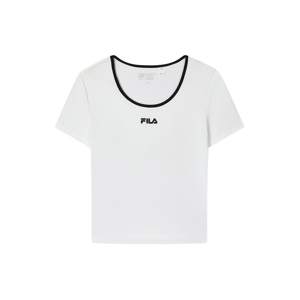 Fila Comfortable Fitted Crew Neck T-Shirt Women Tops Cloud-Mushroom-White F11W429112FWT