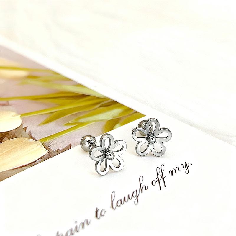 Korean Style Four-Leaf Clover Stainless Steel Ear Stud Earrings for Women