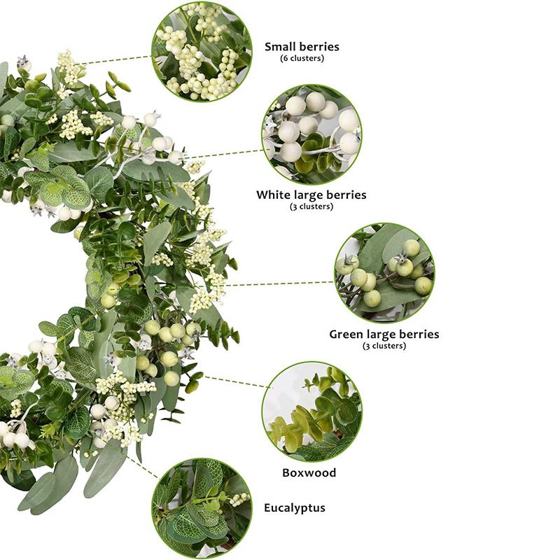 1PC With Berries For Front Door Lush Eucalyptus Leaf Home Artificial Greenery Wreath Holiday Decor 25cm