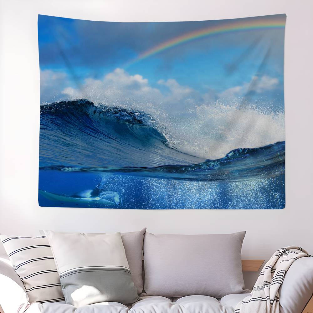 Blue Ocean Wave Hanging Bohemian Tapestry Japanese Wall Tapestry Anime Kawaii Room Decor
