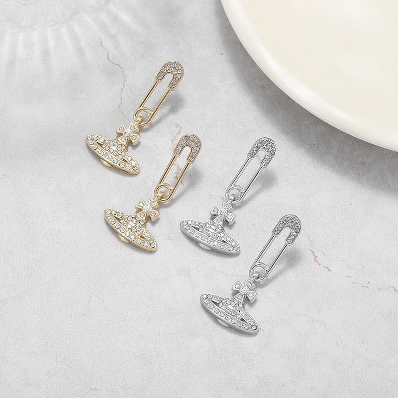 Empress Dowager Cixi Diamond-encrusted Saturn Brooch Earrings: Unique Luxury 925 Silver Stud Earrings with High-end Style and Distinctive Personality