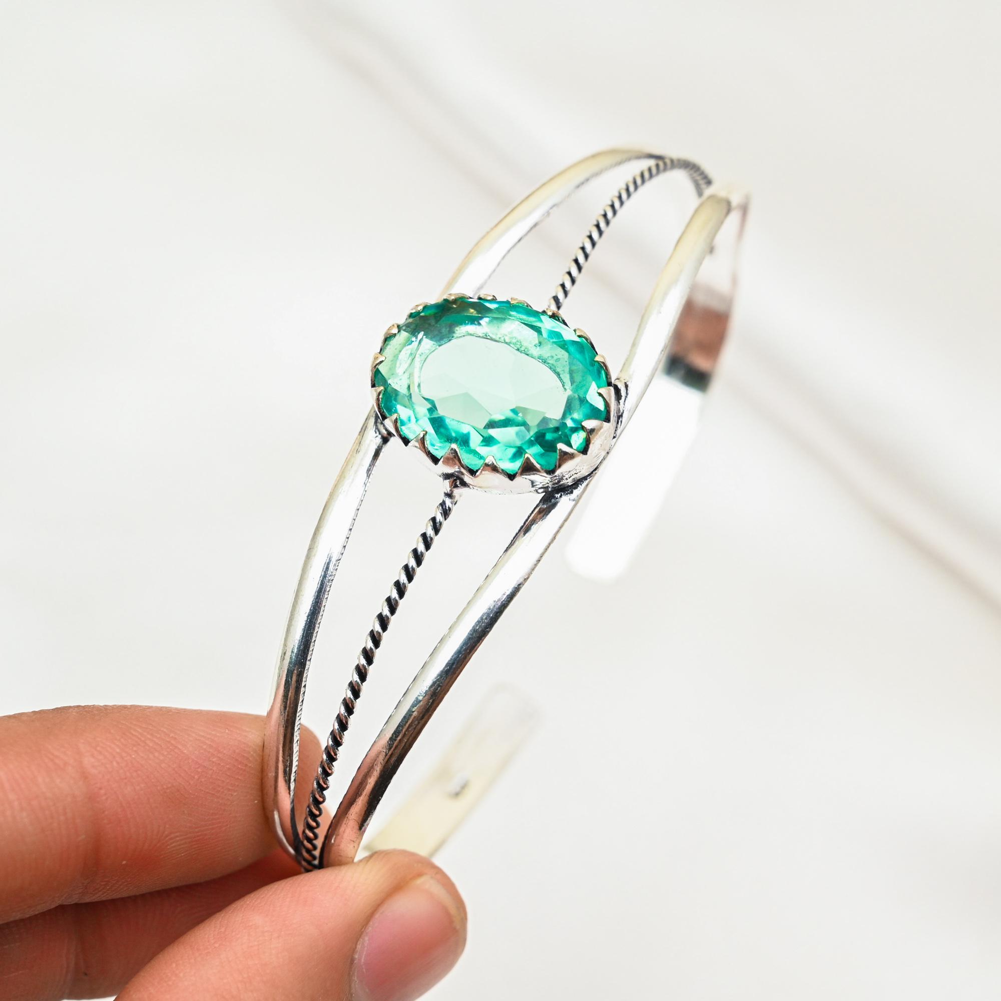 

Браслет из акваапатита, изящные ювелирные изделия ручной работы, браслет-манжета из стерлингового серебра 925 пробы, регулируемый браслет, браслет-манжета из драгоценных камней, подарок для женщин Adjustable синий