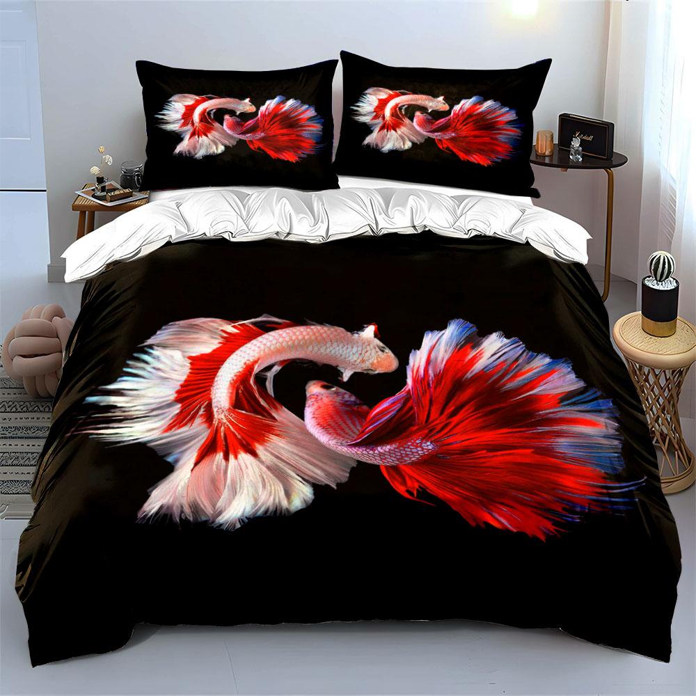 Buntes Kampffisch-Kunst-Set Mehrere Größen Kinder- und Schlafzimmer für Erwachsene Exquisites 3-teiliges Bettwäsche-Set, Geschenk