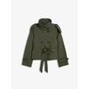 Women's Stand Collar Long Sleeve Jacket Belted Waist Streetwear Double Breasted Short Trench Coat