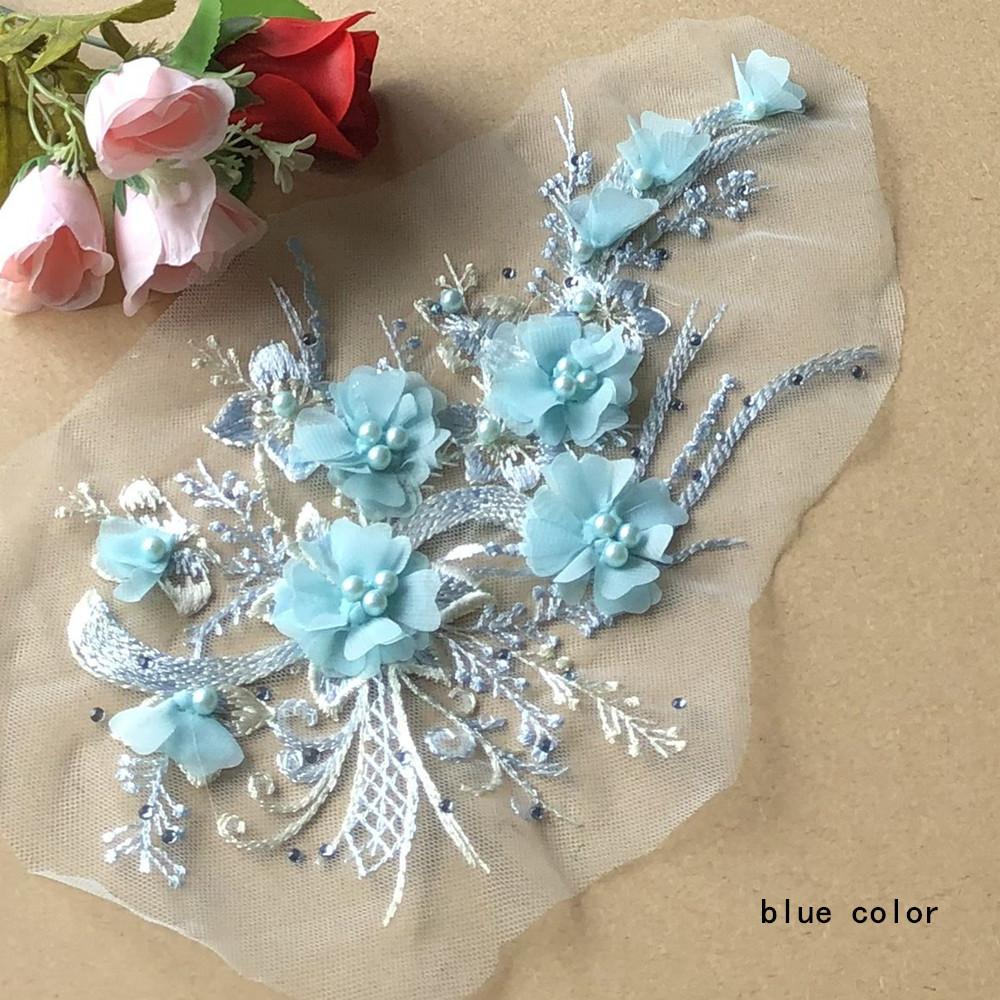 New Chiffon Three-dimensional Flower Cloth Stickers Beaded Mesh Embroidery Cloth Stickers Lace Patch Clothes Decoration Accessor