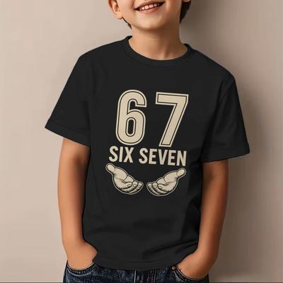 Childrens Six Seven Birthday Tshirt Vintage Hands 6 7 Print Soft Cotton Short Sleeve Shirt 7th Birthday Gift Boy Girl Clothes
