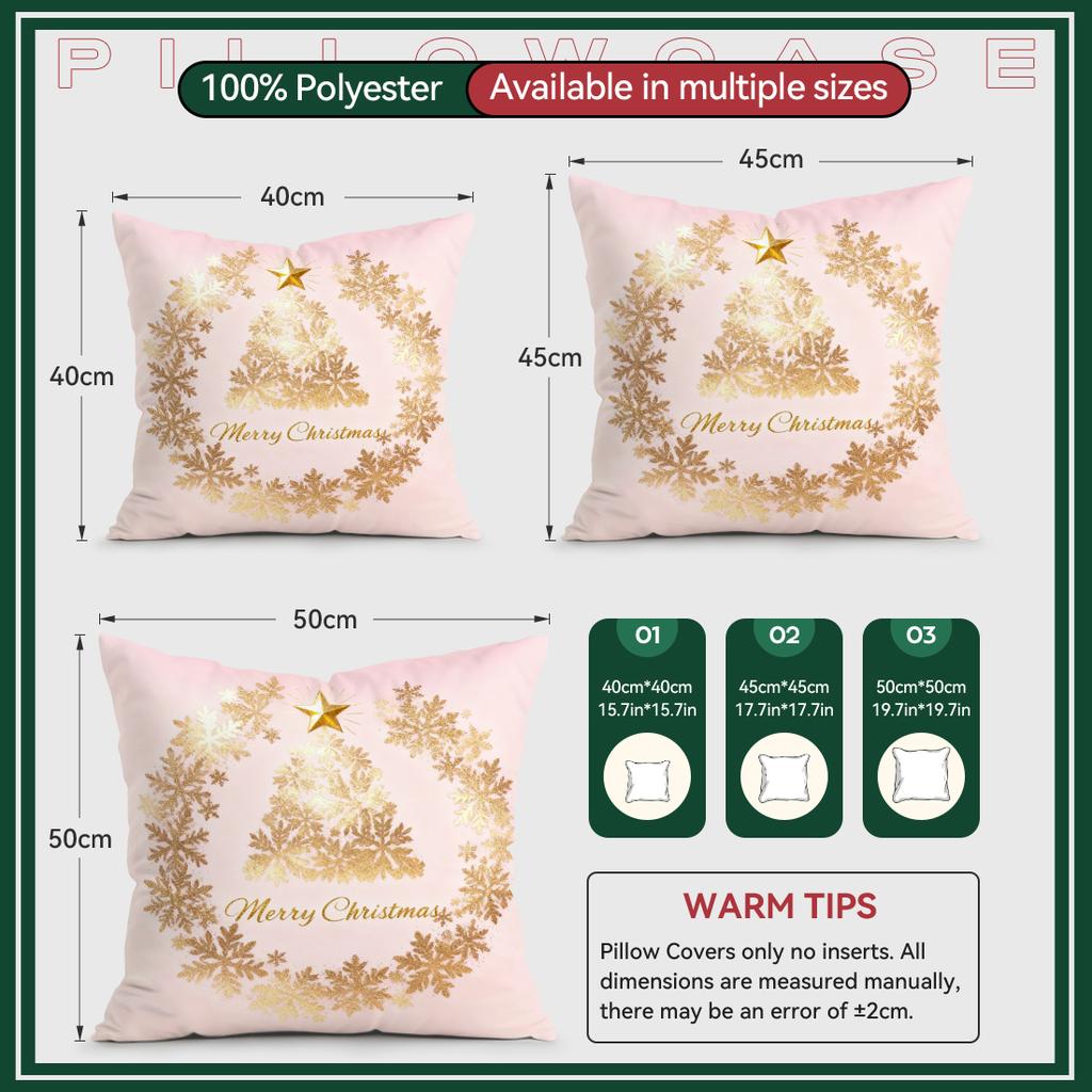 Pink Gold Christmas Theme Cushions Pillowcase Polyester Cushion Cover Throw Pillow Pillowcover Home Car Sofa Decor