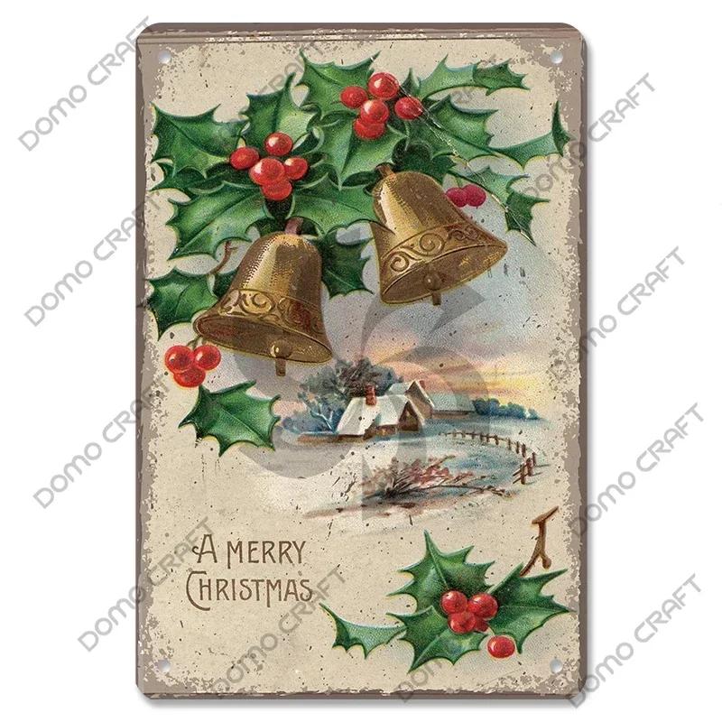 Retro Christmas Decor Vintage Metal Tin Sign with Cake Music Box Christmas Tree for Bakery Candy Shop Home Wall Art