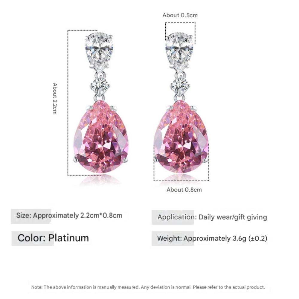925 Sterling Silver Premium Compact Temperament Pink Water Drop Zircon Earrings Birthday Anniversary Party Gift