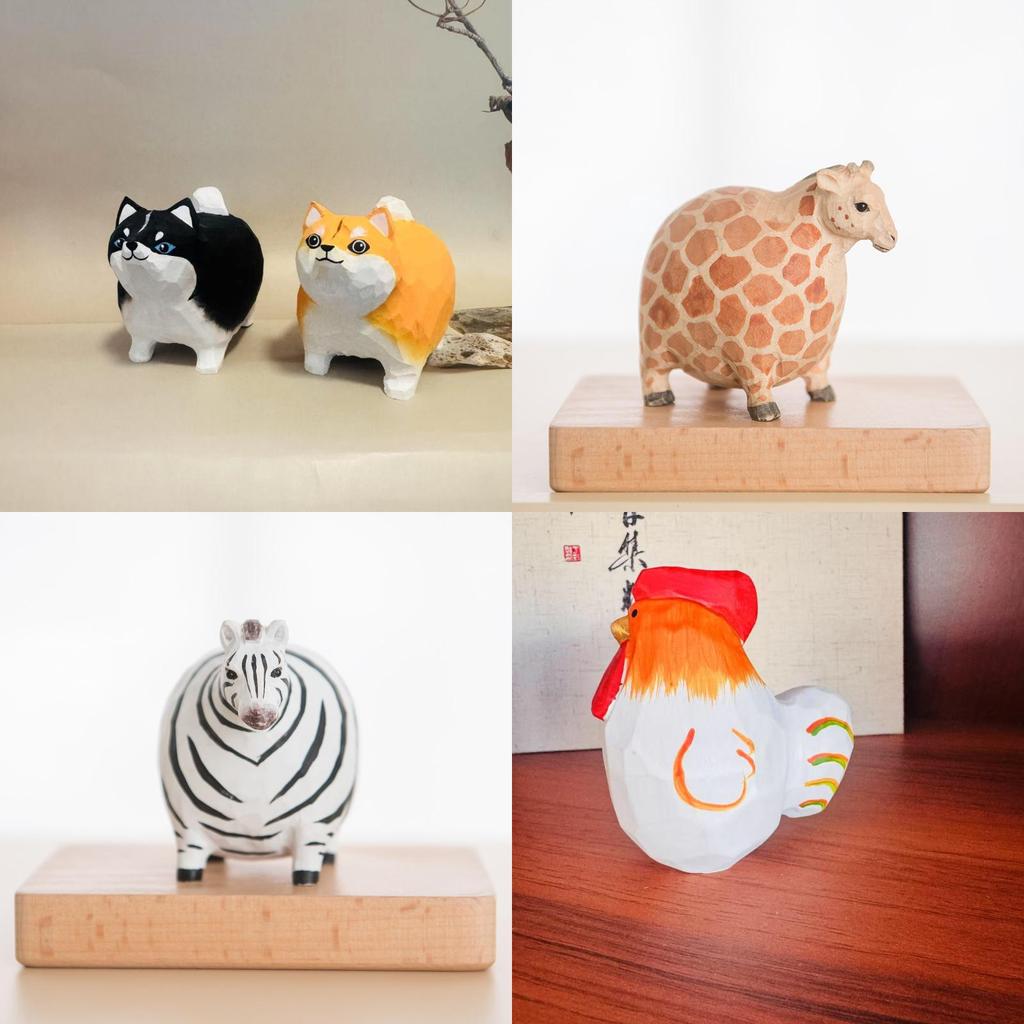 Wooden Animal Decor Set With Cute Round Shapes For Home And Gift Use