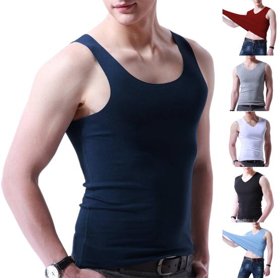 M-Garderobe, Übergröße, für Herren, sportlich, einfarbig, ärmellos, V-Ausschnitt, schmal, nahtlos, Tanktop