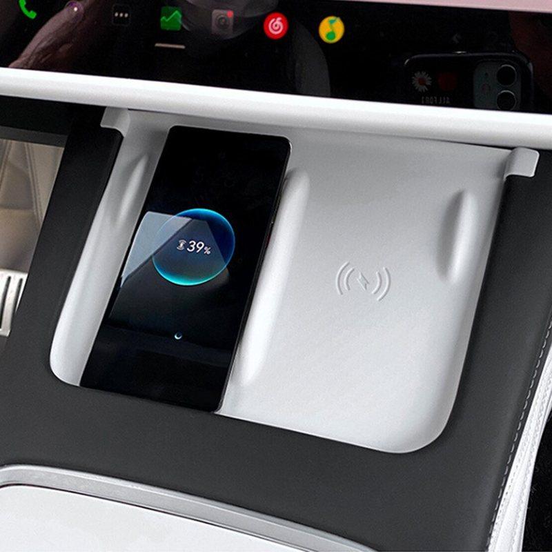 Car Center Console Wireless Charging Silicone Pad Mat Cover Fit for Tesla Model Y 3 2024    White