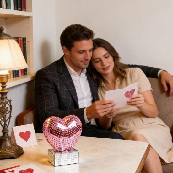 Figurka Serce Disco Błyszczące Czerwono-Różowe Serce Kształt Centralny Element Stołu Romantyczne Odbijające Lustro Disco Serce na Walentynki Rocznicę Ślub