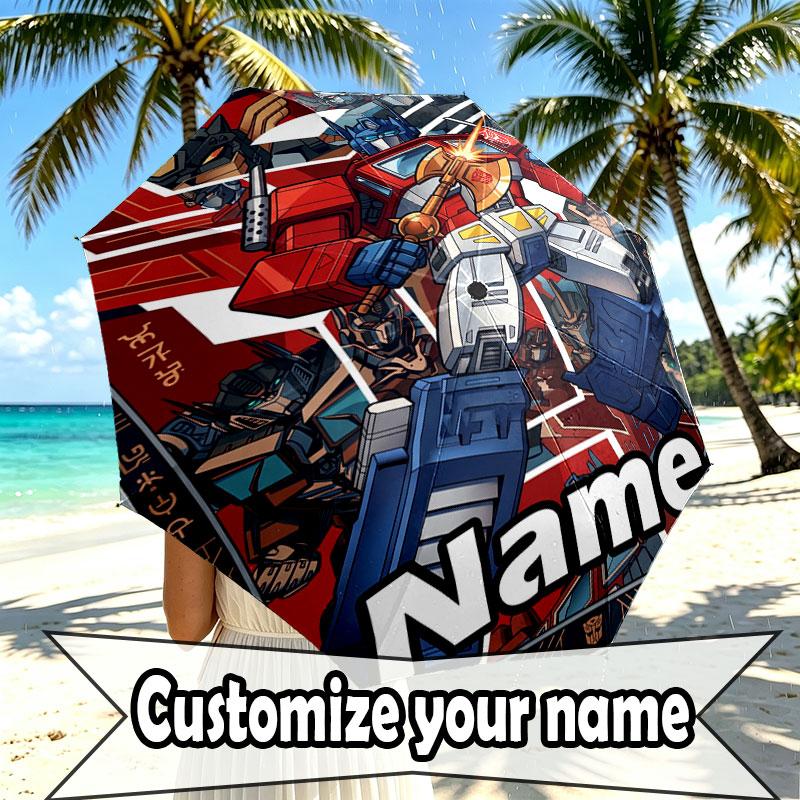 Custom Name Personalized Transformers Print Umbrella, Auto Open Close, 8‑Rib Sturdy Frame, Commute Camping Hiking Use, Birthday Gift