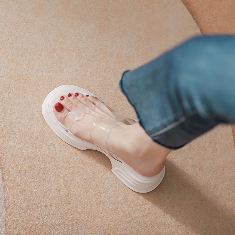 

Cool slippers women s outer wear 2025 new fashionable versatile small thick-soled thick heel transparent belt high heels 39