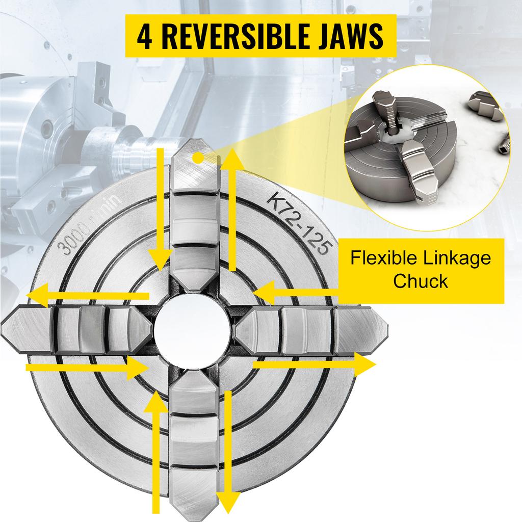 SucceBuy K72-125 Lathe Chuck 5 Inch 4-Jaw Independent Reversible Jaw Metal Lathe Chuck Turning Machine Accessories Lathes Use Tire Chucks 1