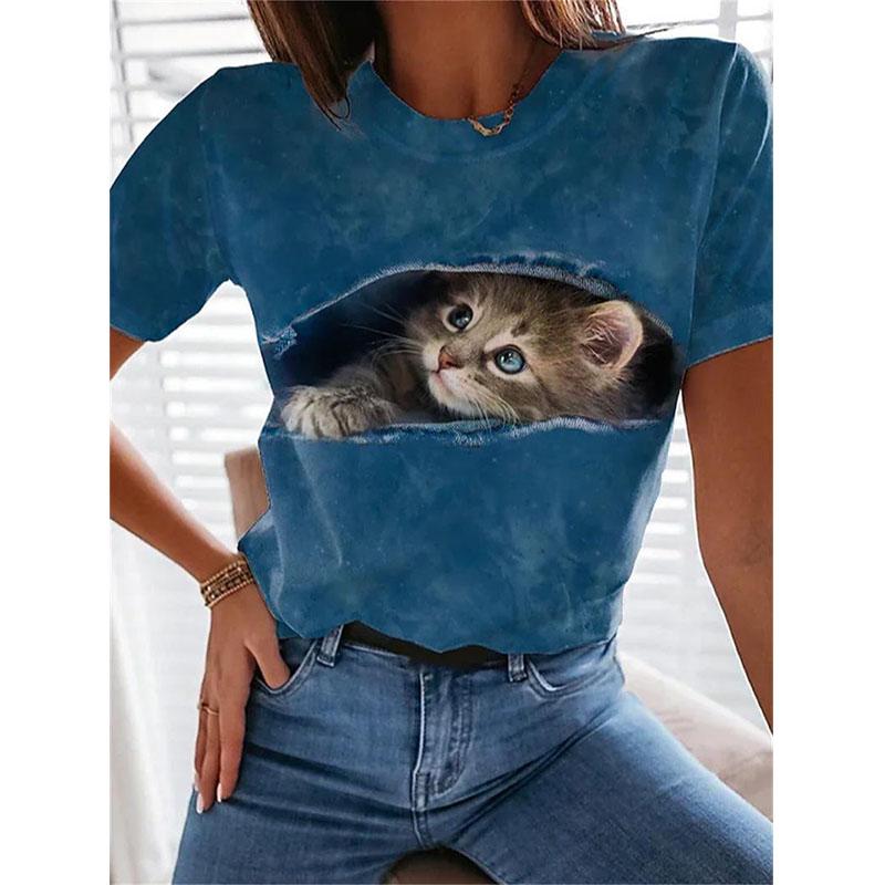 New Kitten Animal T-shirt Cat 3D Print Summer Women Short Sleeve T Shirts Streetwear Harajuku Y2k Tops Woman Girls Tees Clothing