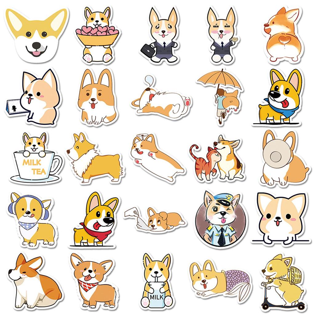 Cute Cartoon Corgi Stickers: Waterproof Decals for Laptops, Cars, and More (50-Pack)