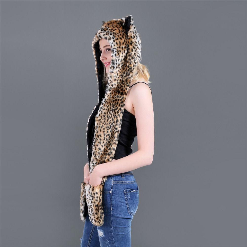 Warm Scarf Gloves Hat Set Fluffy Plush Plush Hooded Windproof Animal Hat Children