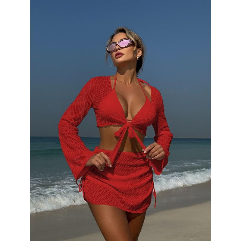 Neuer einfarbiger sexy Sommer-Badeanzug, viergeteilt, im Ins-Stil, für den Strandurlaub