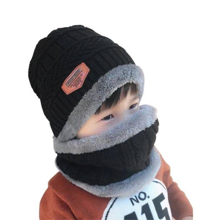 Kinder Wollmützen- und Schal-Set mit Fleecefutter – Herbst/Winter Ohrenschutz für Jungen und Mädchen