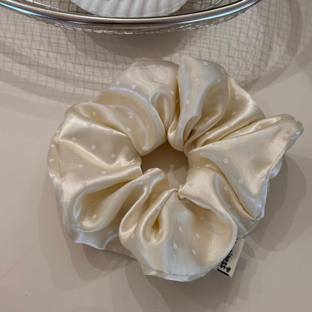 Korean Satin Polka Dot Scrunchie Hair Tie for Women and Girls.
