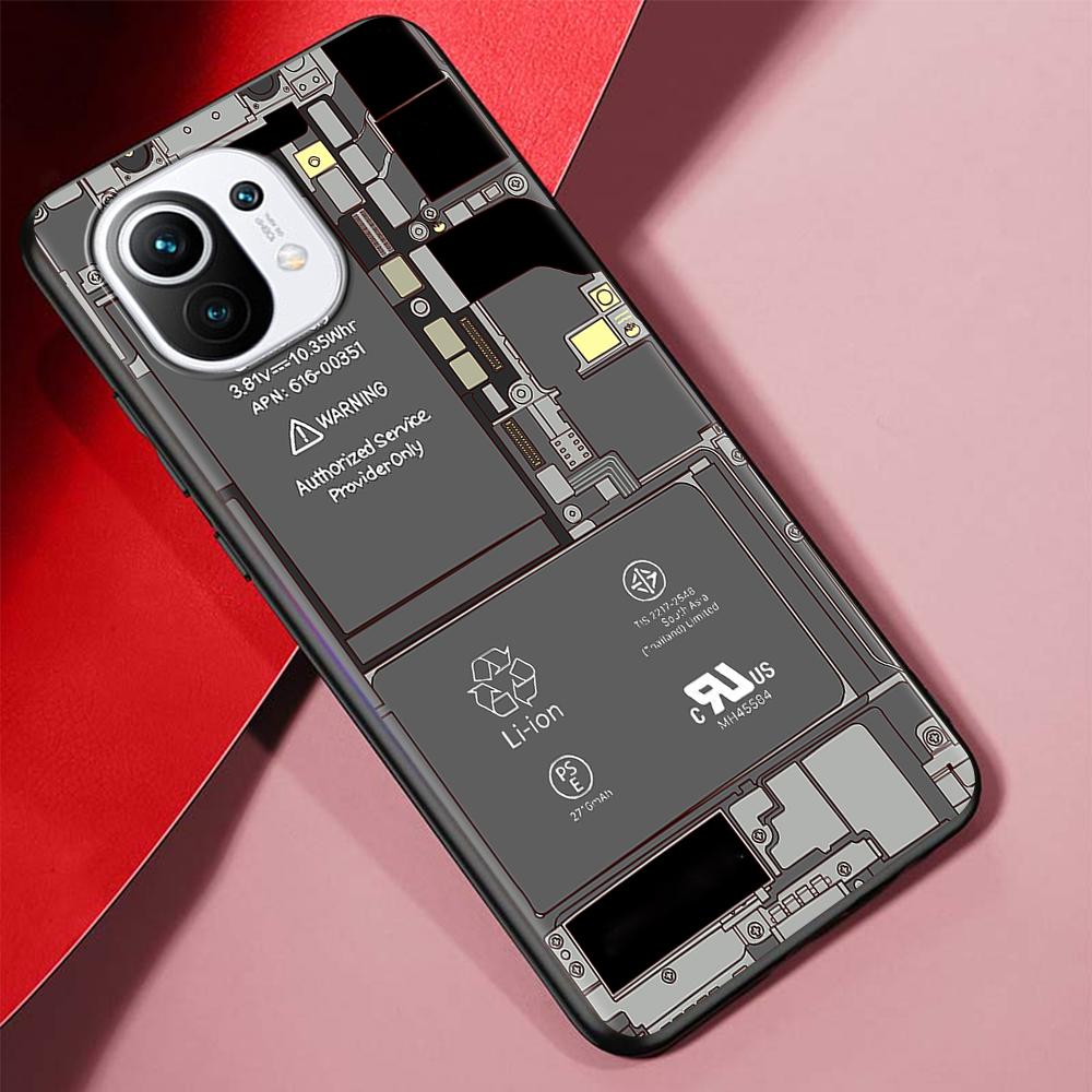 Motherboard Circuit Board Case for Xiaomi Mi 11 Ultra 11T 12 10T 9T Pro 12X Note 10 9 8 Lite A3 CC9E 10S Black Soft Phone Cover