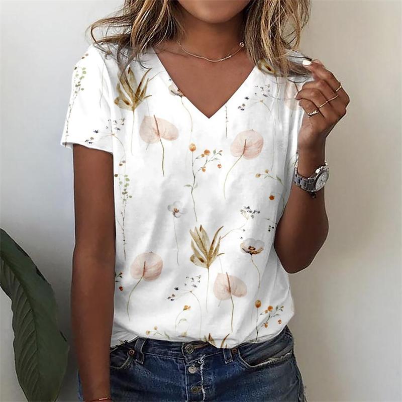 Summer Women's T-shirt 3D Butterfly Print Short Sleeved V-neck T-shirt Plus Size Women's Girls' Clothing T-shirt Street Wear