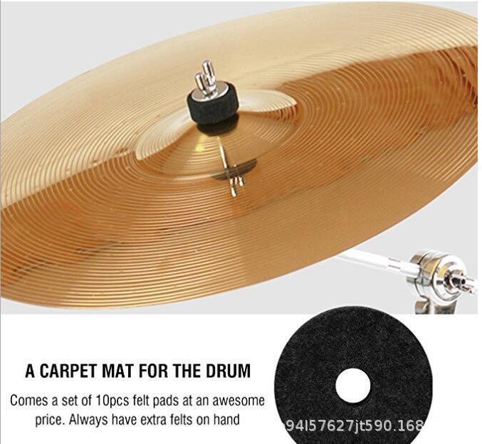 Drum Set Cymbal Felt Pads, 10-Pack (Gray/Black) - Musical Instrument Accessories
