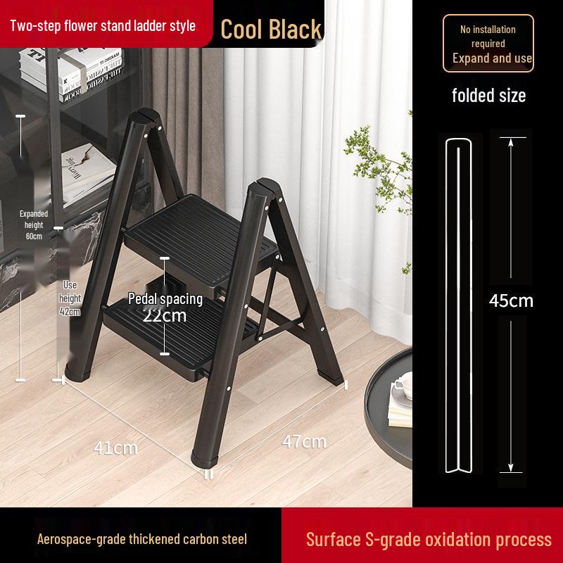 Lightweight Multifunctional Festive Red Three-Step Folding Ladder with High-Grade Anti-Slip Steps for Home Storage.
