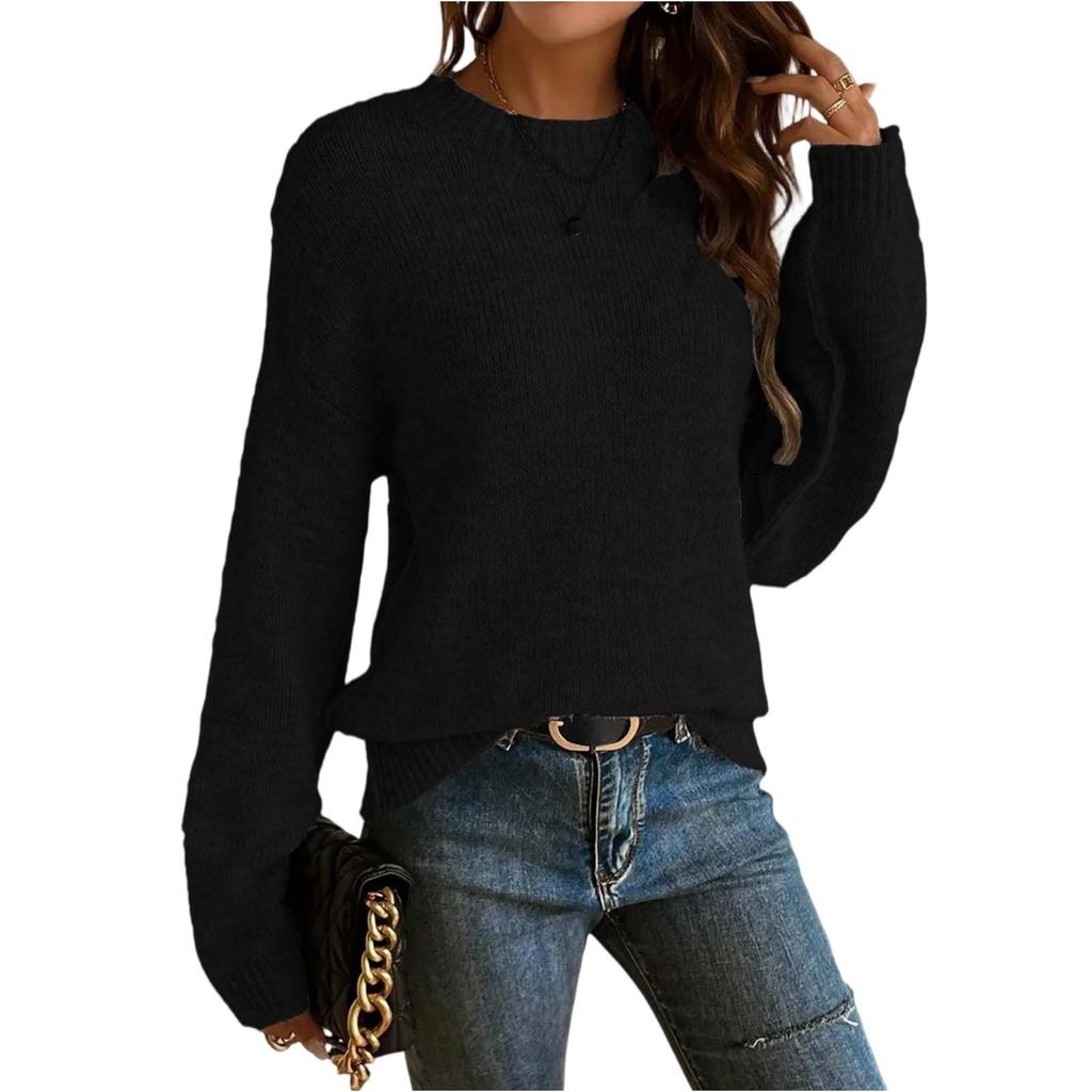 Women's Casual, Stylish, Loose-fitting Round Neck Knitted Solid Color Pullover Sweater