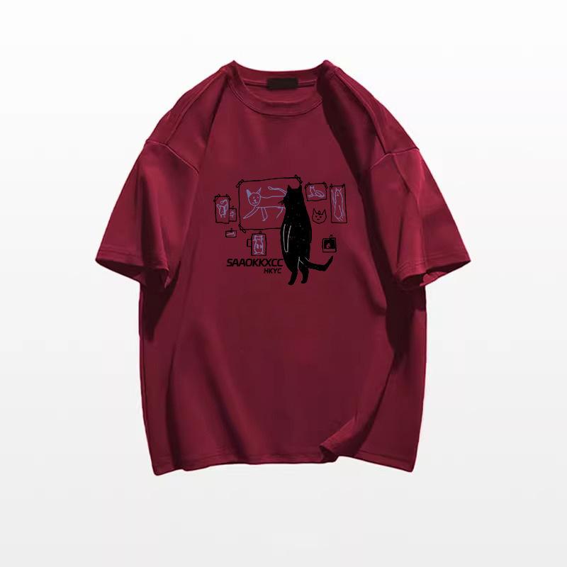 Pure cotton design American Hong Kong flavor short-sleeved t-shirt women's summer loose and unique chic half-sleeved couple's top tide