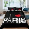 Eiffel Tower Duvet Cover Set King Size Love Heart Bedding Set Paris City Polyester Building Set For Girls France Urban Style