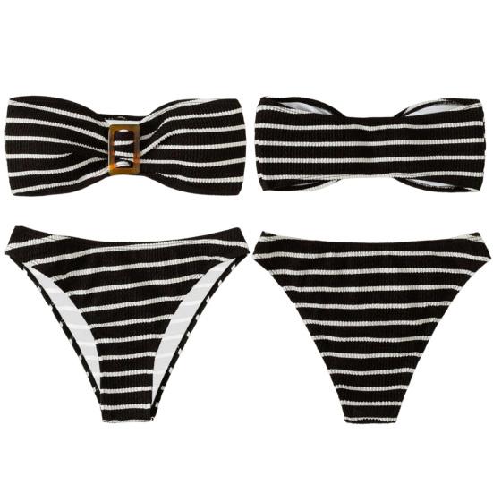 2Pcs/Set Summer Bikini Set Backless Bathing Soft Striped Print Women Swimwear Water