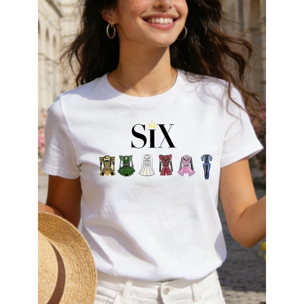 Damen Baumwolle Kurzarm T-Shirts Six The Musical Damen T-Shirt Broadway Königin Kostüm Grafik Top