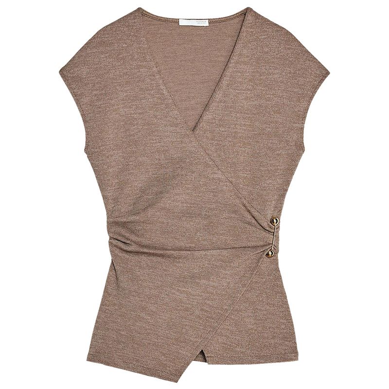 Zaprha2025 Summer New Unique Pin Decoration Texture Sleeveless Double Placket V-neck Shirts Top Women 3644177