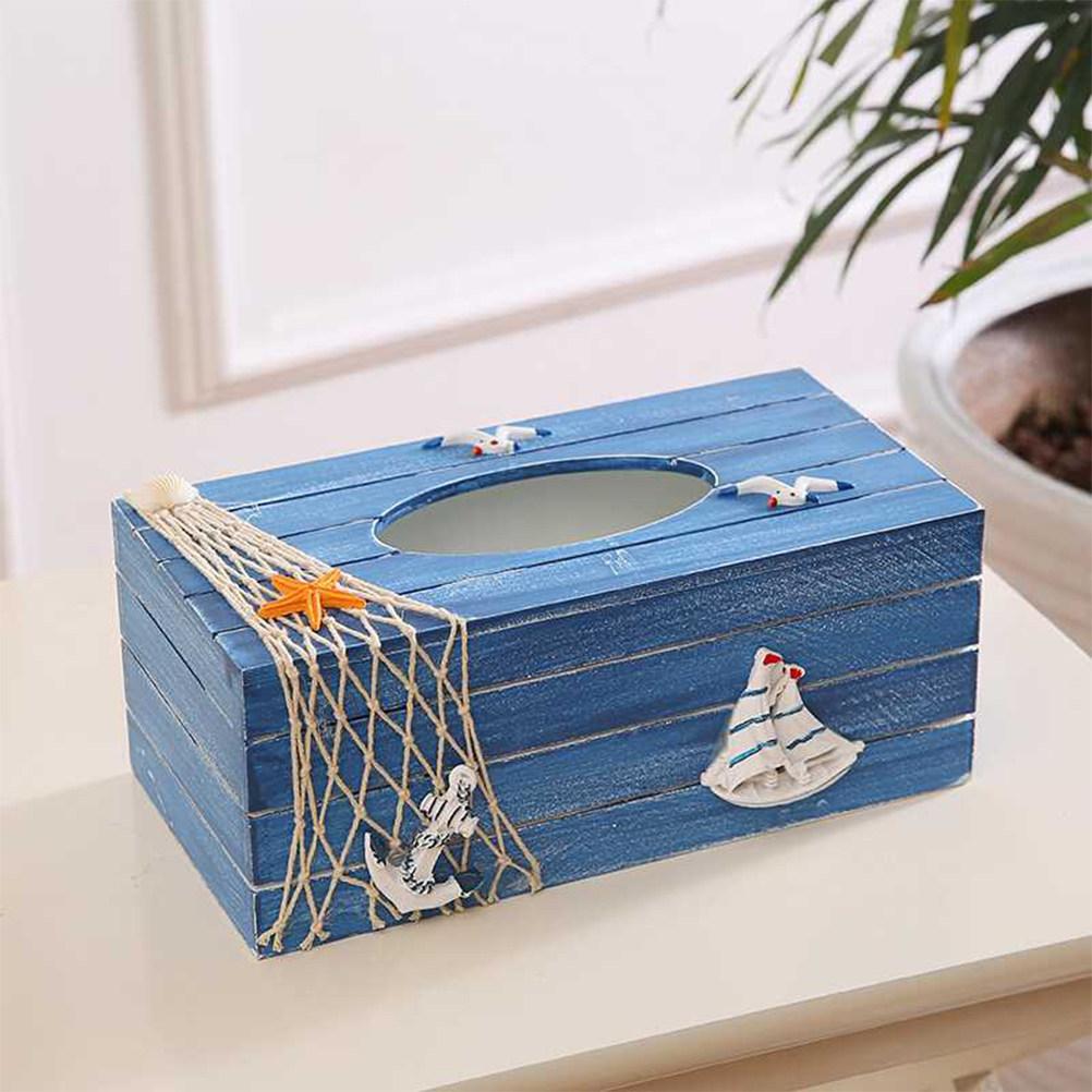 1Pcs Wooden Mediterranean Tissue Box Holder Decorative Desktop Storage Container for Home Office Bedroom Living Room Hotel Car