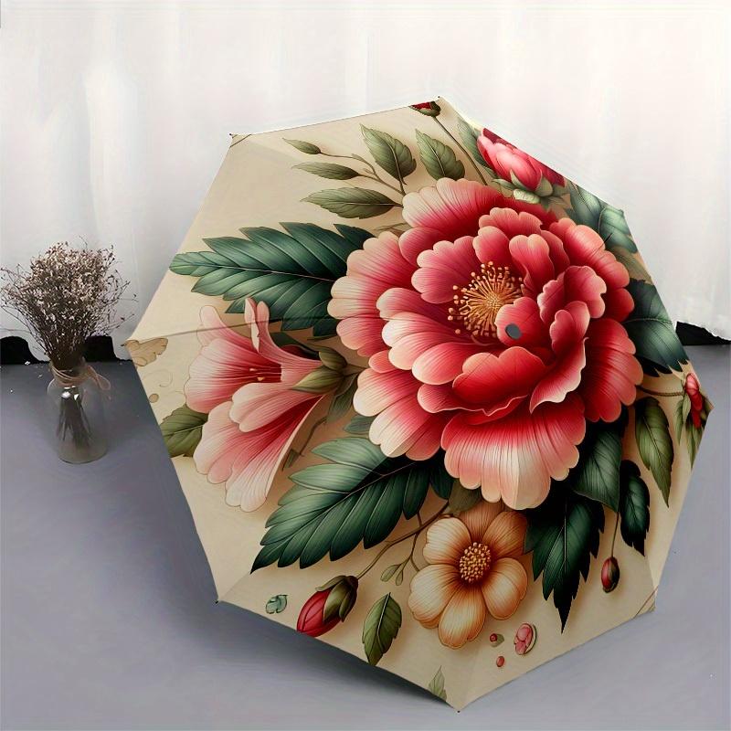 1pc Floral Bouquet with Peonies and Roses Umbrella with Plastic Handle,Suitable for All Seasons Home Travel Outdoor UmbrellaB1661