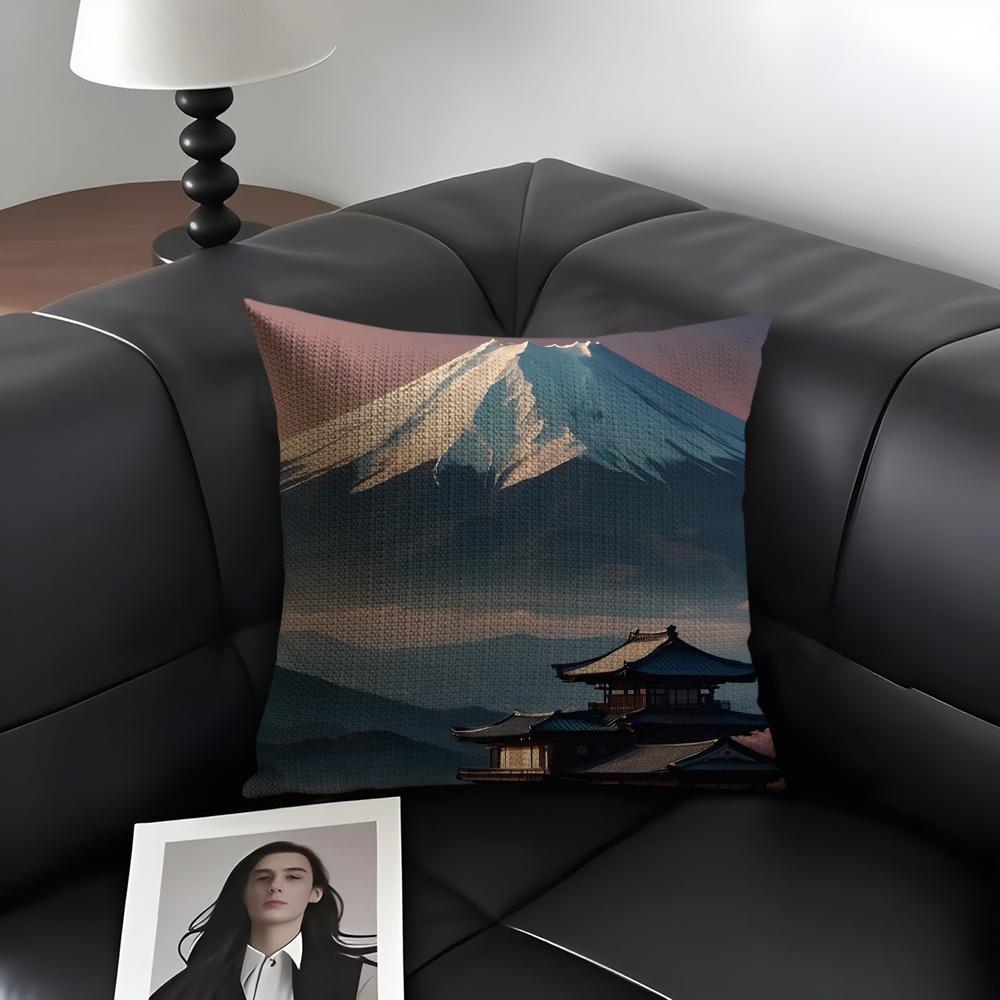 Mount Fuji Fashion Cushion Cover Natural Linen Organic Fabric DoubleSided Printing Sofa Home Decor Gift Pillow Case
