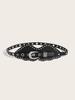 Faux Retro Trendy Leather Belt With Metal Pin Closure Bold Decorative Elements
