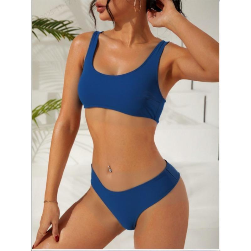 Women S Solid Color Split Swimsuit Beach Bikini Set