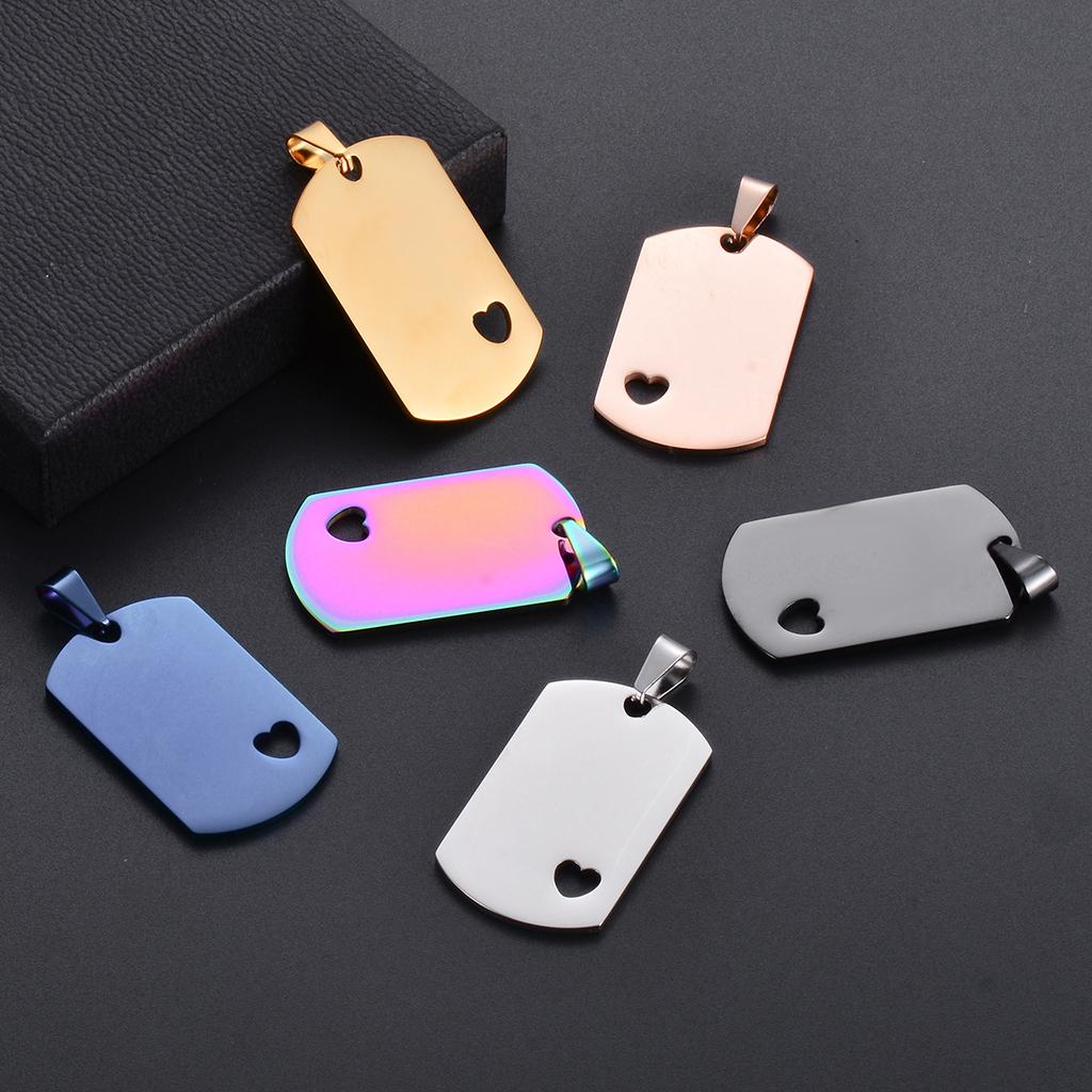 5Pcs Wholesale 5 Colors Military Tag Jewelry with heart Stainless Steel Necklace Pendant High Polished Necklace