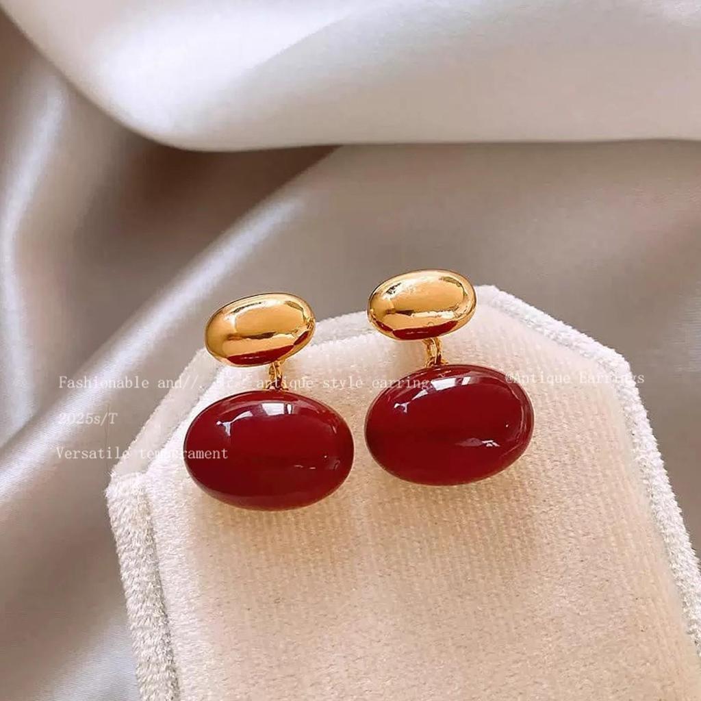 Maillard Coffee Color Amber Earrings Women's Autumn and Winter High-end Commuter Style Earrings Light Luxury Niche Design Earrings