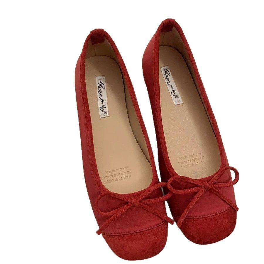 Korean version of Xiaoxiangfeng single shoes women's shoes 2025 spring and summer new fairy pink retro bow ballet shoes