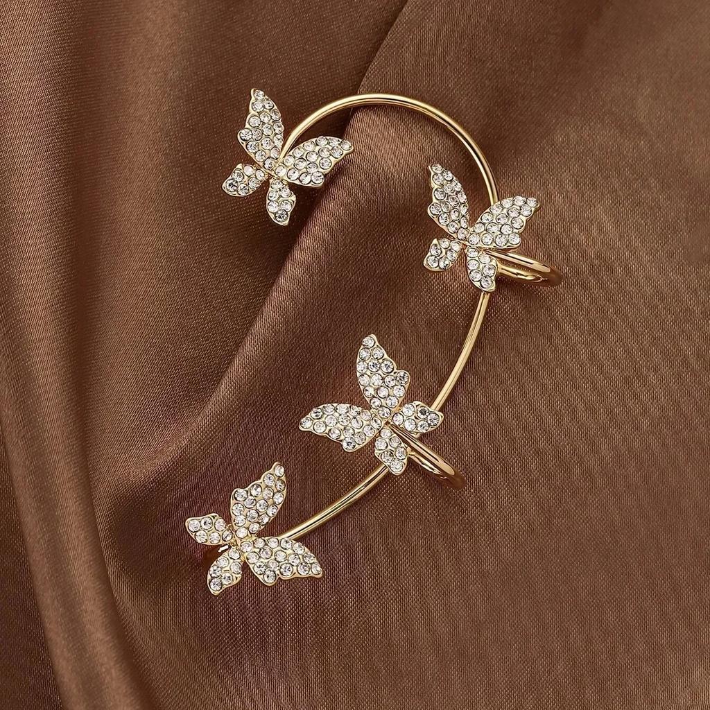 Gold Silver Color Metal Butterfly Ear Clips Without Piercing For Women Sparkling Zircon Ear Cuff Clip Earrings Wedding Jewelry